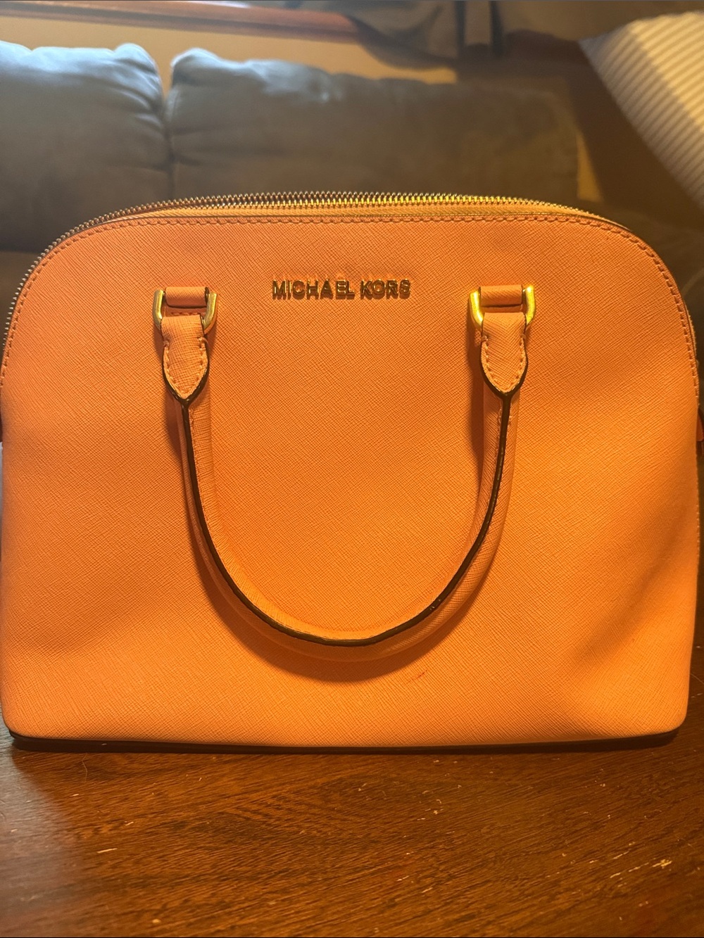 Michael Kors Orange Saffiano Dome Satchel - Gold Hardware